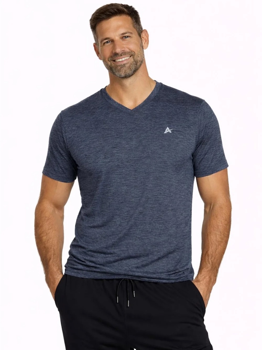NWT ARCTIC COOL Men's V-Neck Heathered Performance Tee Shirt Athletic Navy 3XL
